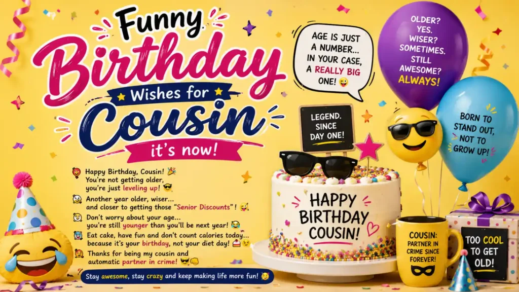 Funny Birthday Wishes for Cousin